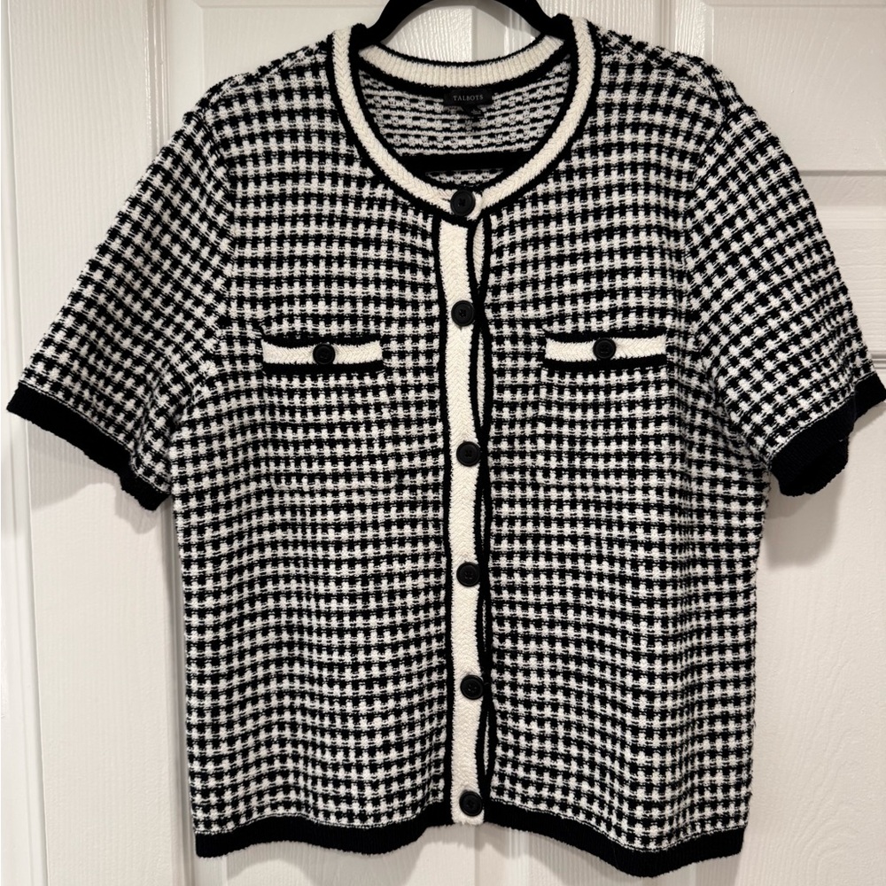 Talbots BlackWhite Gingham Houndstooth Short Slee… - image 3